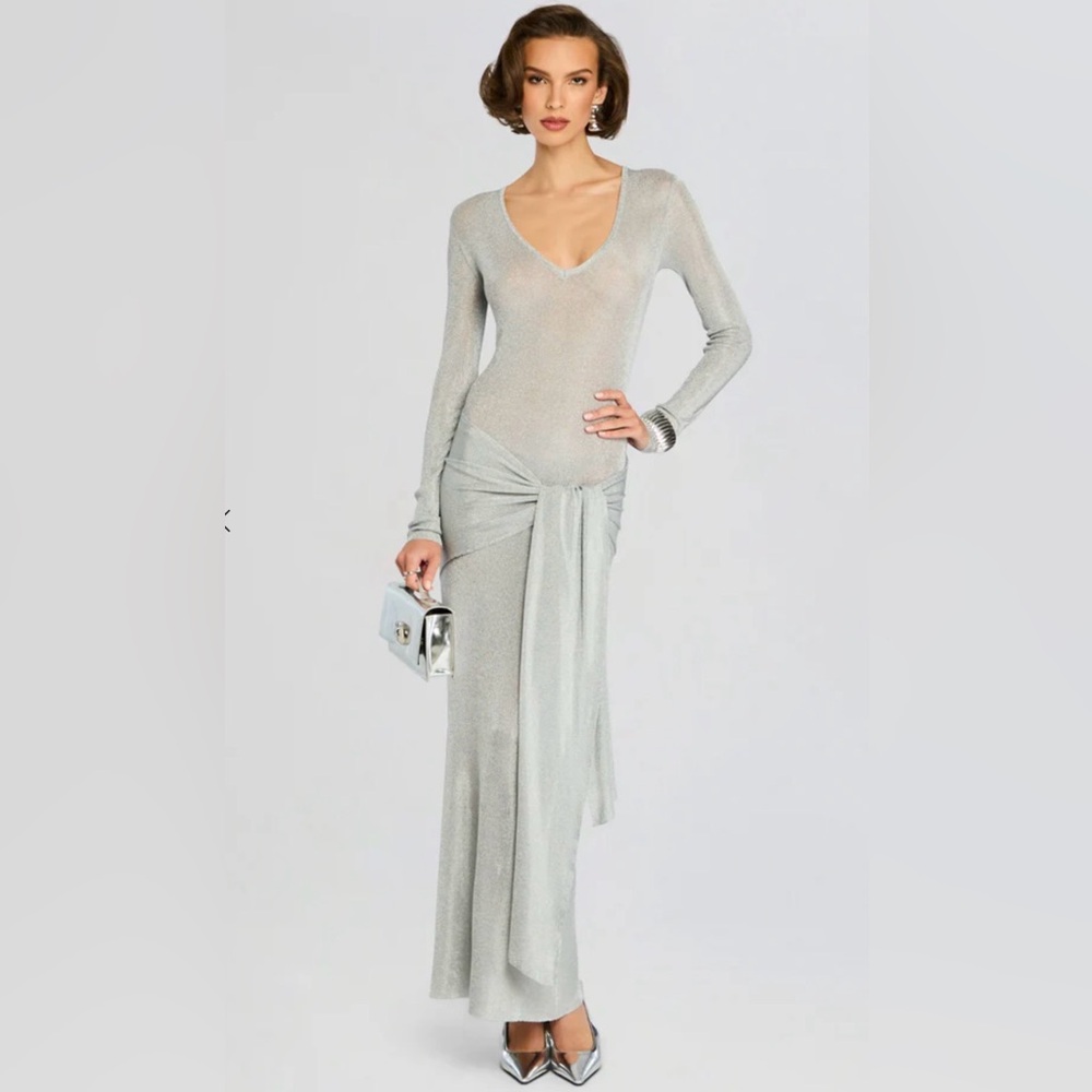 Ser.o.ya Ashera Metallic Knit Maxi Dress in Silver
